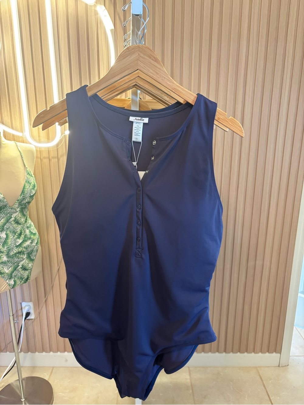 Andie Navy Button-Front Tank One-Piece Swimsuit